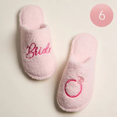 Fashnzfab 6pairs - Bride Ring Embroidered Home Indoor Floor Slippers - Pink