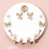 Fashnzfab 6pairs - Elegant Bow Pearl Hoop Earring Set In Gold