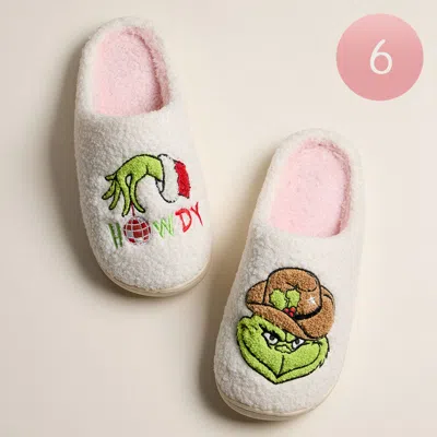 Fashnzfab 6pairs - Howdy Western Grinch Green Monster Holiday Indoor Slippers - Ivory, Taupe In Multi