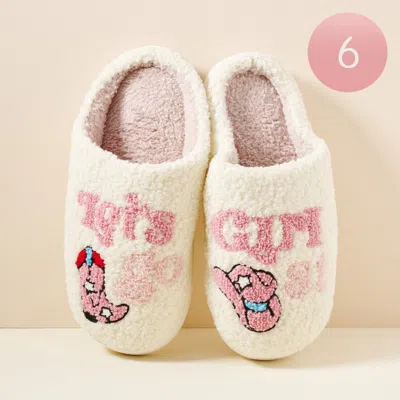 Fashnzfab 6pairs - Lets Go Girl Message Western Boots And Hat Home Slippers - Pink