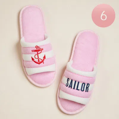 Fashnzfab 6pairs - Anchor Sailor Message Embroidered Striped Pool Side Slippers / Home Indoor Floor Slippers P In Multi