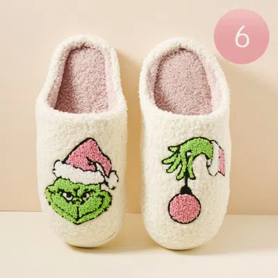 Fashnzfab 6pairs - Christmas Grinch Green Monster Home Slippers Pink Assorted Size S/m/l In Multi