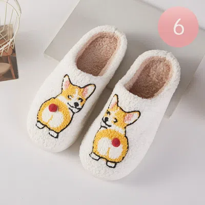 Fashnzfab 6pairs - Corgi Cozy Fleece Home Indoor Floor Slippers Ivory Assorted Size S/m/l In Multi