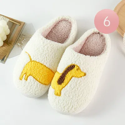 Fashnzfab 6pairs - Dachshund Dog Printed Home Indoor Floor Slippers Ivory Assorted Size S/m/l In Yellow