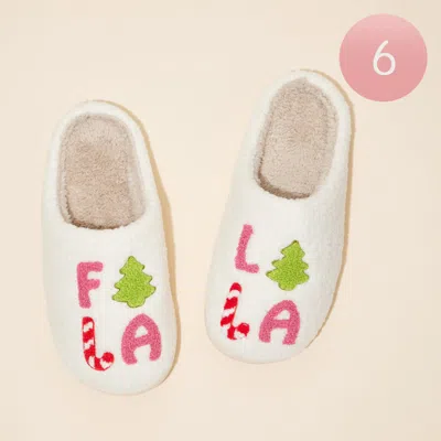 Fashnzfab 6pairs - Falalala Tree Christmas Tree Home Slippers Pink Assorted Size S/m/l In White