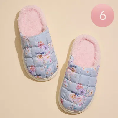 Fashnzfab 6pairs - Floral Patterned Quilted Upper With Padded Sole Indoor Slippers Mint Assorted Size S/m/l In Multi