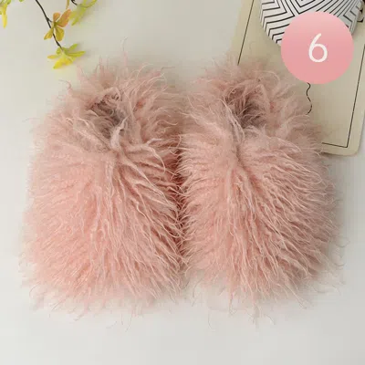 Fashnzfab 6pairs - Fluffy Curly Fleece Faux Fur Indoor Floor Slippers Pink S/m