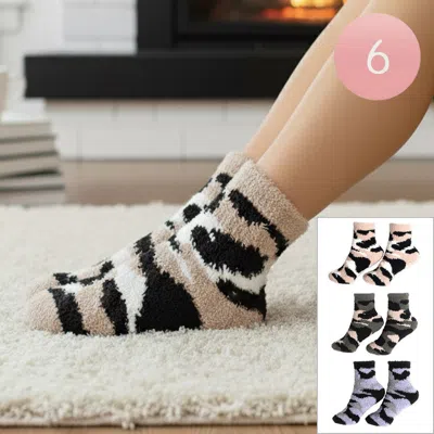 Fashnzfab 6pairs - Fuzzy Camouflage Print Socks In Brown