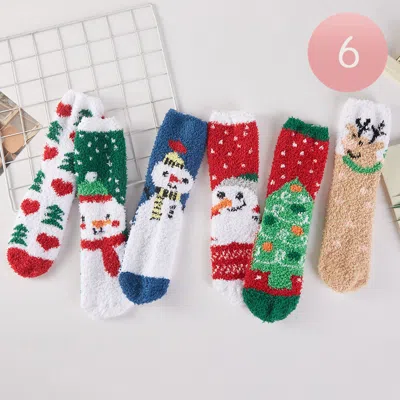 Fashnzfab 6pairs - Fuzzy Christmas Socks Set In Multi