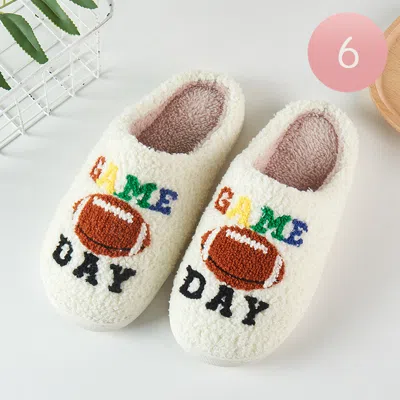 Fashnzfab 6pairs - Game Day Football Soft Home Indoor Floor Slippersn Ivory, Multi Assorted Size S/m/l