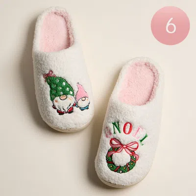 Fashnzfab 6pairs - Gnome Noel Indoor Slippers Ivory Assorted Size S/m/l In White