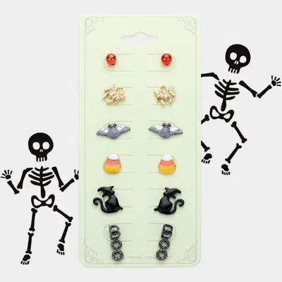 Fashnzfab 6pairs - Halloween Mini Stud Earring Set 0.2" L - 0.7" L In Multi