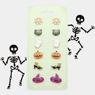 Fashnzfab 6pairs - Halloween Mini Stud Earring Set In Multi