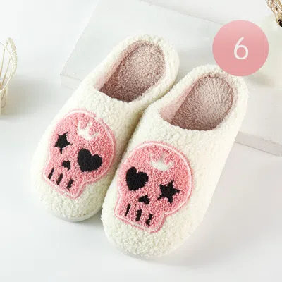Fashnzfab 6pairs - Halloween Skull Printed Home Indoor Floor Slippers Ivory Assorted Size S/m/l In White