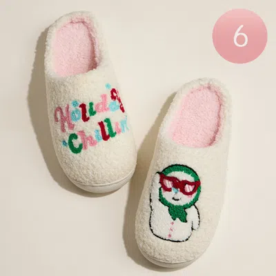 Fashnzfab 6pairs - Holiday Chillin Snowman Indoor Slippers Ivory Assorted Size S/m/l In Multi