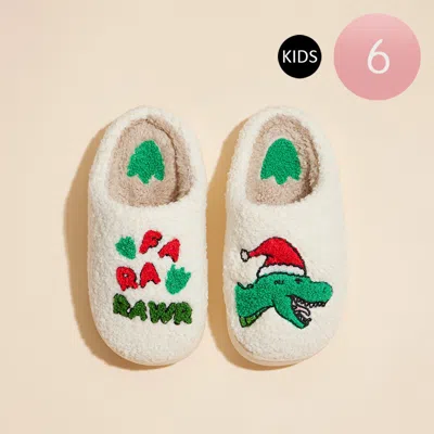 Fashnzfab 6pairs - Kids Christmas Dinosaur Home Slippers Green, White Assorted Size S/m/l In Multi