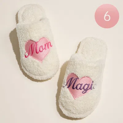 Fashnzfab 6pairs - Mom Magic Message Heart Patch Embroidered Home Indoor Floor Slippers Pink Assorted Size S/m In Multi