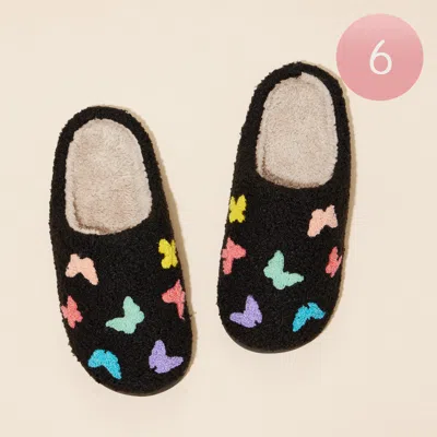 Fashnzfab 6pairs - Multi Colored Butterflies Pattern Home Slippers Black, Multi Assorted Size S/m/l