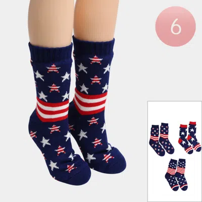 Fashnzfab 6pairs - Non-slip American Flag Fleece Lined Slipper Socks In Blue