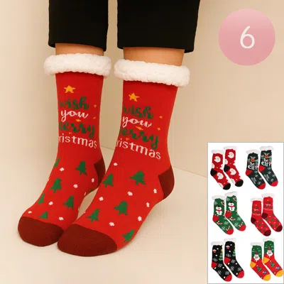 Fashnzfab 6pairs - Non-slip Christmas Plush Sherpa Slipper Socks In Multi
