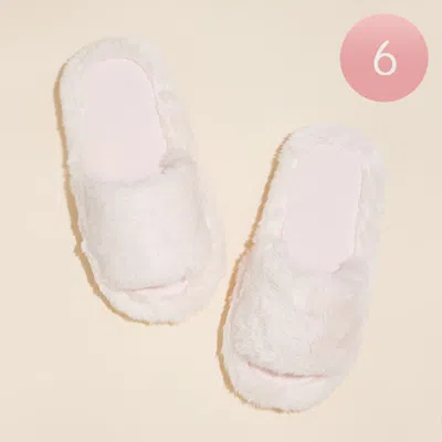 Fashnzfab 6pairs - Open Toe Plain Fuzzy Slipper - Pink In White