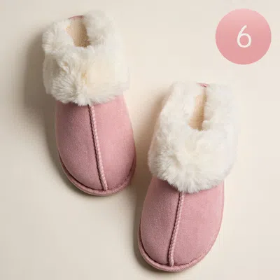 Fashnzfab 6pairs - Round Toe Thick Faux Fur And Suede Textured Up Fuzzy Sherpa Indoor Slippers Pink Assorted S In Multi