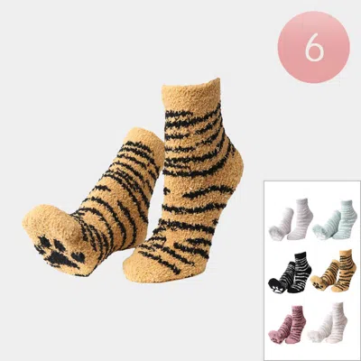 Fashnzfab 6pairs - Tiger Patterned Paw Luxury Soft Socks In Animal Print
