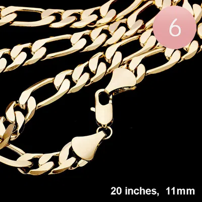 Fashnzfab 6pcs - 20 Inch, 11mm Gold Plated Figaro Chain Metal Necklaces - Gold