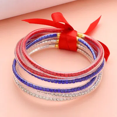 Fashnzfab 6pcs - Bling Studded Jelly Tube Bangle Bracelets In Multi