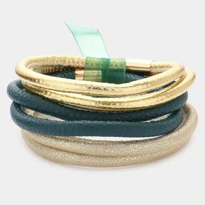 Fashnzfab 6pcs - Faux Leather Tube Bangle Bracelets In Multi