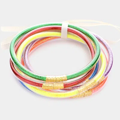 Fashnzfab 6pcs - Glitter Jelly Tube Bangle Bracelets Multi