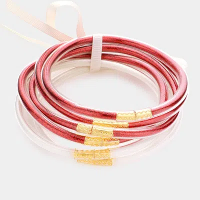 Fashnzfab 6pcs - Glitter Jelly Tube Bangle Bracelets Red, White In Pink