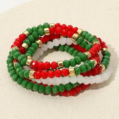 Fashnzfab 6pcs - Holiday Faceted Beaded Stretch Multi Layered Bracelets