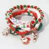 Fashnzfab 6pcs - Merry Message Santa Candy Cane Snowflake Charm Heishi Faceted Beaded Stretch Multi Layered Br In Multi