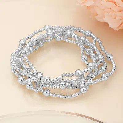 Fashnzfab 6pcs - Metal Ball Beaded Stretch Multi Layered Bracelets