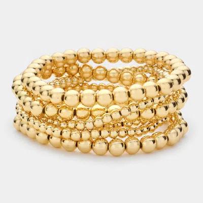 Fashnzfab 6pcs - Metal Ball Stretch Bracelets Gold