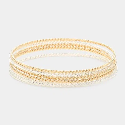 Fashnzfab 6pcs - Metal Rope Layered Bangle Bracelets Gold, Silver In Multi