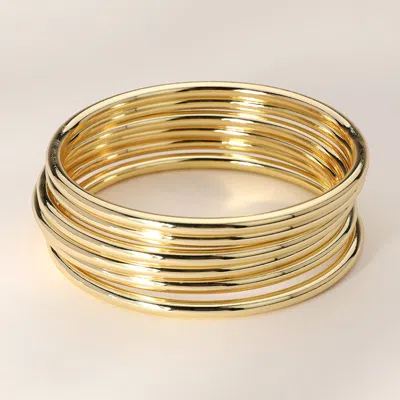 Fashnzfab 6pcs - Metal Stackable Bangle Bracelets In Gold