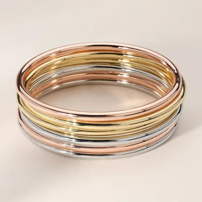 Fashnzfab 6pcs - Metal Stackable Bangle Bracelets In Gold