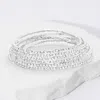 Fashnzfab 6pcs - Rhinestone Multi Layered Stretch Evening Bracelets Clear, Silver In Multi