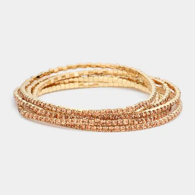 Fashnzfab 6pcs - Rhinestone Multi Layered Stretch Evening Bracelets Gold, Peach