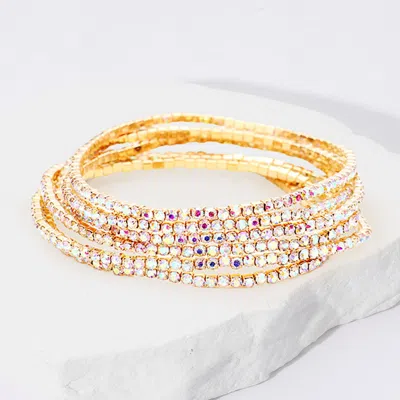 Fashnzfab 6pcs - Rhinestone Multi Layered Stretch Evening Bracelets In Silver