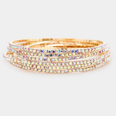 Fashnzfab 6pcs - Rhinestone Stretch Evening Bracelets In Gold