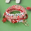 Fashnzfab 6pcs - Santa Baby Sleigh Message Snowflake Bow Santa Charm Beaded Stretch Multi Layered Bracelets -  In Red