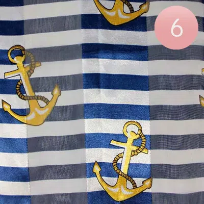 Fashnzfab 6pcs - Satin Striped Anchor Pattern Print Scarves In Blue