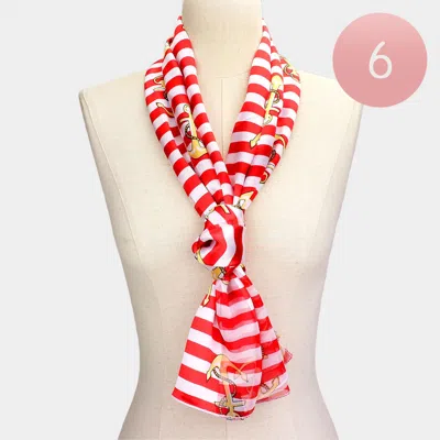 Fashnzfab 6pcs - Satin Striped Anchor Pattern Print Scarves In Red