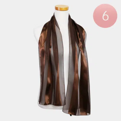 Fashnzfab 6pcs - Sheer Satin Striped Lightweight Scarf In Brown