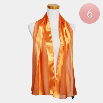 Fashnzfab 6pcs - Sheer Satin Striped Lightweight Scarf In Orange