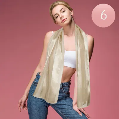 Fashnzfab 6pcs - Sheer Satin Striped Lightweight Scarf In Sand