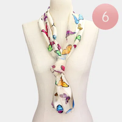 Fashnzfab 6pcs - Silk Feel Satin Butterfly Patterned Scarves In Sand